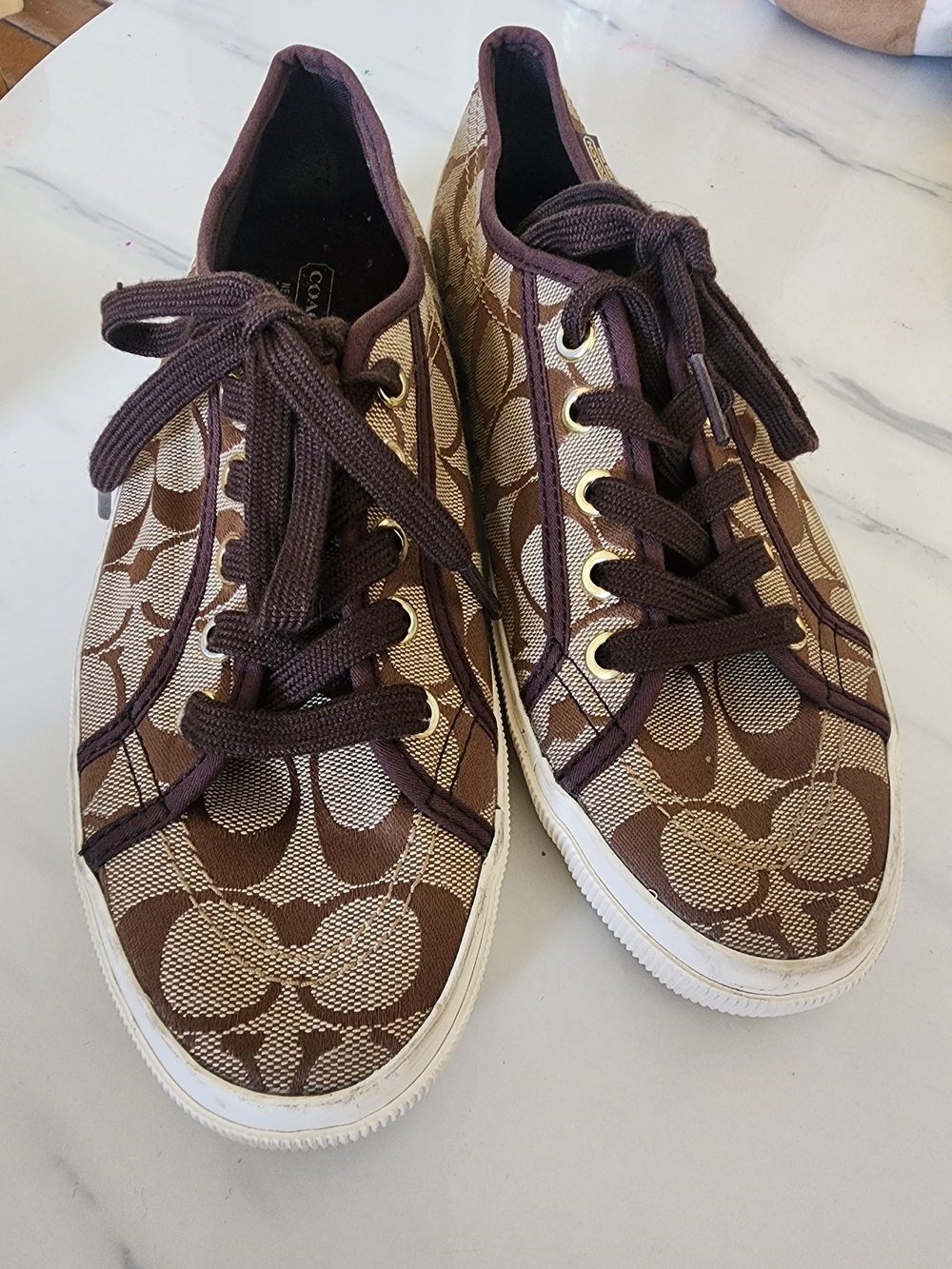 Coach Women Brown Signature Canvas Low-Top Sneakers